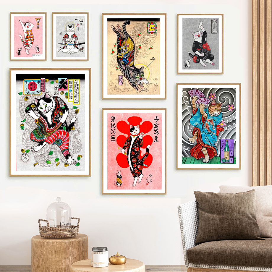Japanese Samurai Cat Wall Art  - Japanese Lifestyle And Traditions review and price