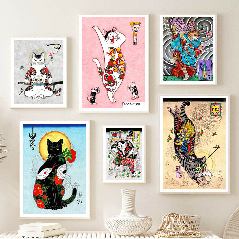 Japanese Samurai Cat Wall Art  - Japanese Lifestyle And Traditions review and price