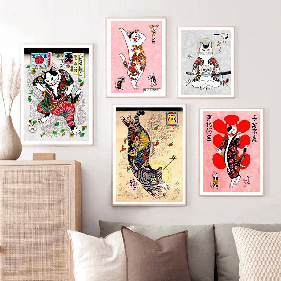 Japanese Samurai Cat Wall Art  - Japanese Lifestyle And Traditions review and price